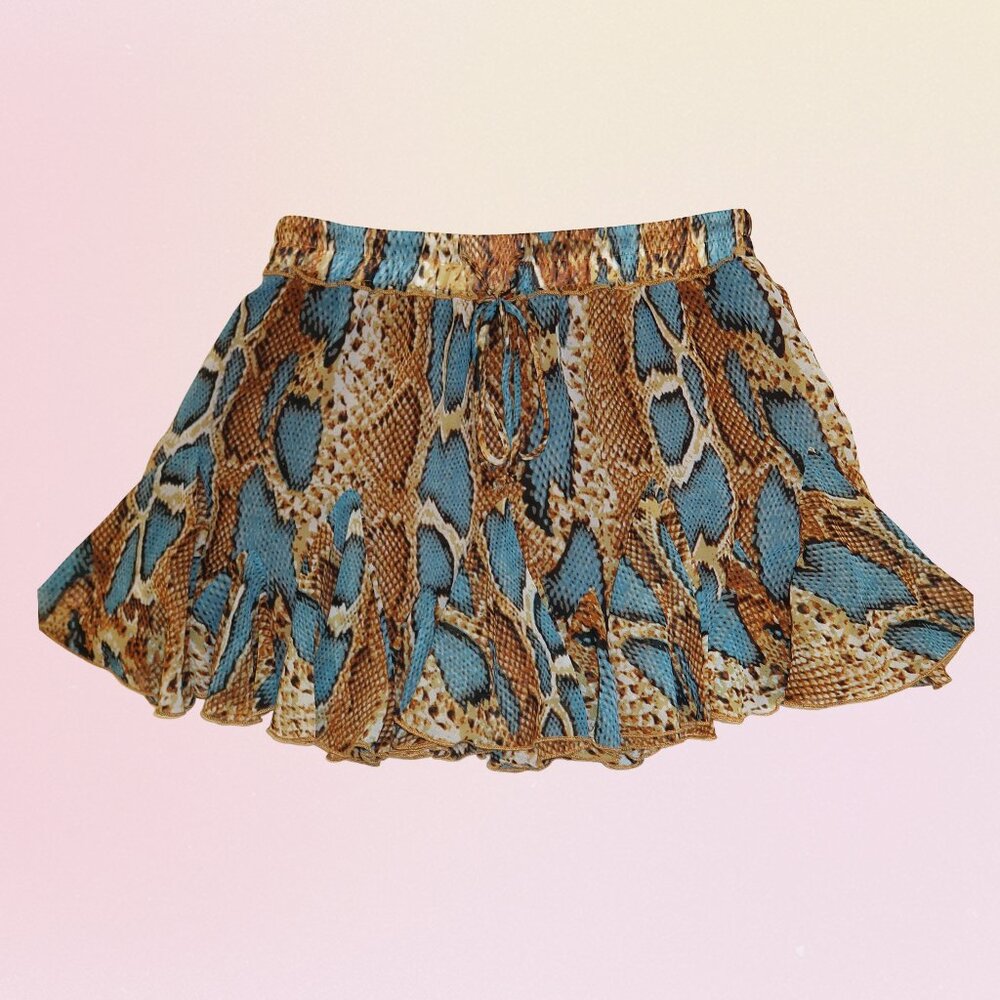 Olivaceous Flowy Snakeskin Pattern Skirt – Blue/Yellow (M)